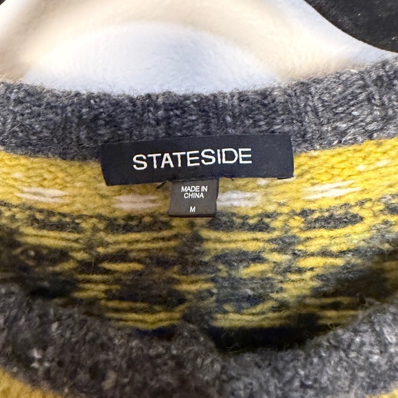 Stateside merino wool blend green/grey fair isle button up cardigan size med - Picture 6 of 7